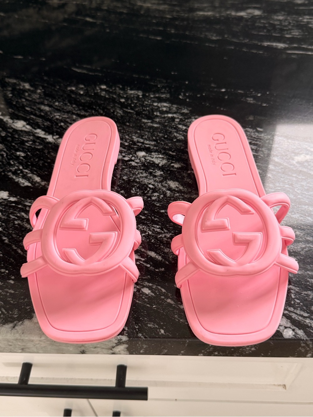 Gucci Pink Logo Rubber Slide Sandals
